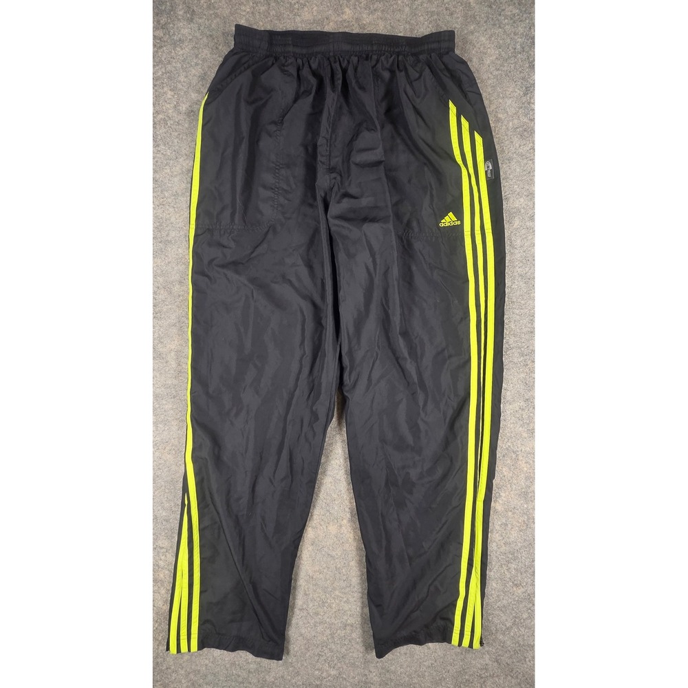 Vintage Adidas Y2K ClimaProof Track Pants Womens Large Black Neon 3 Stripe